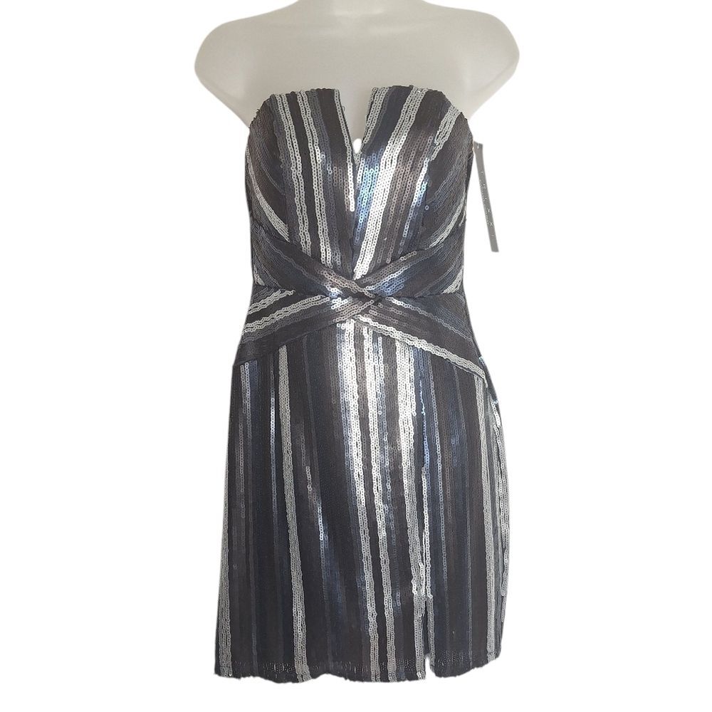 Trixxi Sequin Mini Dress Strapless Blue Black Silver Medium Womens